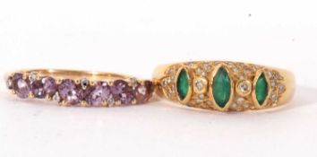 Mixed Lot: modern emerald and small diamond set ring having Portuguese control marks, size Q/R,