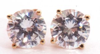 Pair of cubic zirconia earrings, 7mm diam, claw set in 14ct gold mounts, post fittings