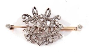 Antique diamond monogrammed brooch, set throughout with graduated small old cut diamonds (some