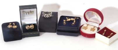 Mixed Lot to include six pairs of modern yellow metal earrings together with a sterling stamped