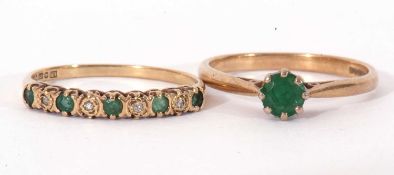 Mixed Lot: 9ct gold emerald and diamond half hoop ring, size O, together with a modern single