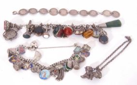 Mixed Lot to include an antique bracelet suspending various fobs, compasses etc, a modern silver