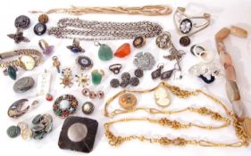 Quantity of costume jewellery to include a hallmarked silver ingot pendant with oversized hallmarks,