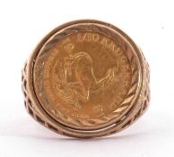 1/10 Krugerrand coin dated 1981 in a 9ct gold ring mount, g/w 6.8gms, size P