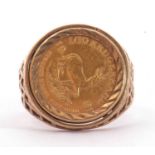 1/10 Krugerrand coin dated 1981 in a 9ct gold ring mount, g/w 6.8gms, size P