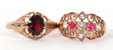 Mixed Lot: 9ct gold and garnet single stone ring, the oval faceted garnet multi-claw set and