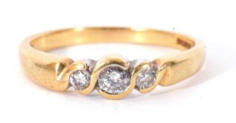 18ct gold three stone diamond ring set with three graduated round brilliant cut diamonds, 0.25ct