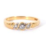 18ct gold three stone diamond ring set with three graduated round brilliant cut diamonds, 0.25ct