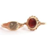 Mixed Lot: 9ct gold and small diamond set ring, size O, together with a 9ct gold and red stone dress