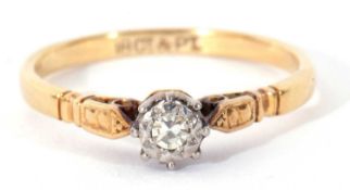 Single stone diamond ring featuring a small single cut diamond in an illusion setting, stamped