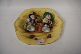 AYNSLEY 'ORCHARD GOLD' DOUBLE HANDLED SANDWICH PLATE TOGETHER WITH TWO CONTINENTAL DWARVES BEARING