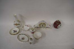 AYNSLEY 'WILDFLOWER' MANTEL CLOCK, SMALL DERBY POSIES PIN DISH, VARIOUS OTHER SMALL PIN DISHES,