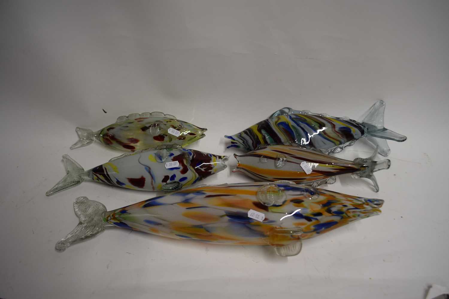 FIVE MURANO GLASS FISH