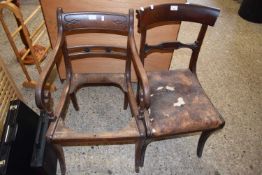 19TH CENTURY MAHOGANY SABRE LEG CARVER CHAIR AND FURTHER NON-MATCHING DINING CHAIR (2)