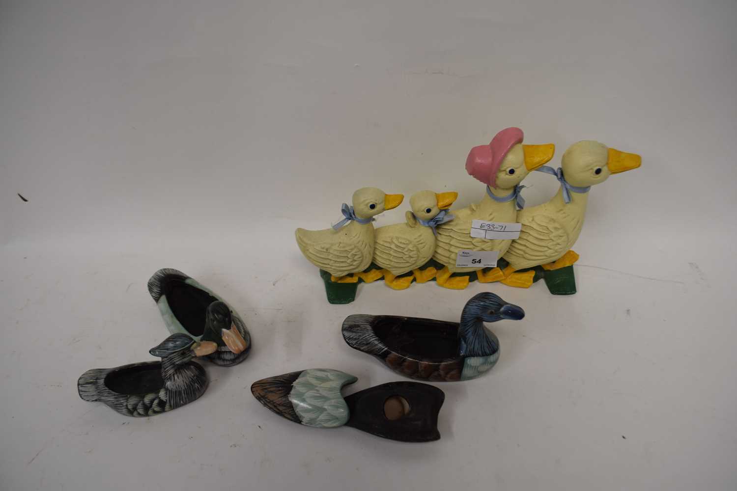 CAST IRON DUCK DOORSTOP AND VARIOUS DUCK ORNAMENTS