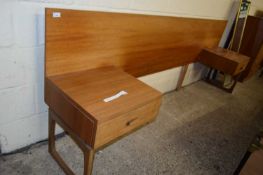 RETRO MID-CENTURY TEAK DOUBLE HEADBOARD WITH INTEGRAL BEDSIDE CABINETS