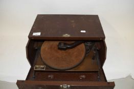 VINTAGE PLUS-A-GRAM PORTABLE RECORD PLAYER IN FITTED METAL CASE
