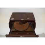 VINTAGE PLUS-A-GRAM PORTABLE RECORD PLAYER IN FITTED METAL CASE