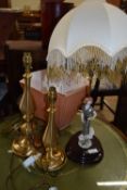 PAIR OF BRASS TABLE LAMPS TOGETHER WITH A FURTHER FLORENCE FIGURAL TABLE LAMP (3)