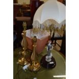 PAIR OF BRASS TABLE LAMPS TOGETHER WITH A FURTHER FLORENCE FIGURAL TABLE LAMP (3)