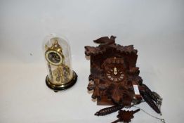 CONTEMPORARY CUCKOO CLOCK TOGETHER WITH A SMALL ANNIVERSARY CLOCK WITH DOMED COVER