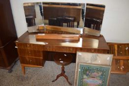 RETRO MID-CENTURY TWIN PEDESTAL DRESSING TABLE WITH TRIPLE MIRRORED BACK TOGETHER WITH