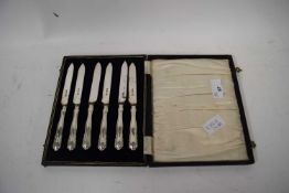 CASE OF SIX SILVER HANDLED DESSERT KNIVES