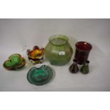 ART GLASS BOWLS, OVERLAID VASES ETC