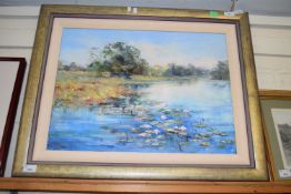 Betty Mahoney (Australian, 20th century), "Waterlillies", oil on canvas, signed, framed.