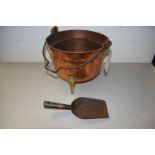 HAMMERED COPPER AND BRASS COAL BUCKET WITH SHOVEL