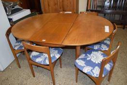 RETRO OVAL TEAK DINING TABLE AND SIX CHAIRS
