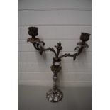 LARGE VICTORIAN SILVER PLATED TWO BRANCH CANDELABRA, 55CM HIGH