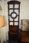 UNUSUAL LATE 19TH/EARLY 20TH CENTURY OAK HALL STAND, THE CENTRE FITTED WITH AN ANEROID BAROMETER
