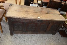 18TH CENTURY OAK COFFER WITH LATER MODIFIED LID, 137CM WIDE