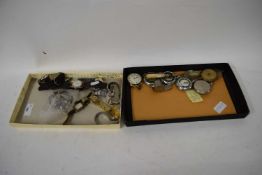 COLLECTION OF VARIOUS POCKET AND WRIST WATCHES PLUS FURTHER WHISTLE, MOTHER OF PEARL HANDLED SPOON