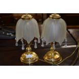 PAIR OF SMALL TABLE LAMPS WITH HANGING GLASS DROPS