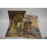 CONTINENTAL SCHOOL, TWO STUDIES, CATHEDRAL INTERIOR AND FIGURES BY A LAKE, UNFRAMED