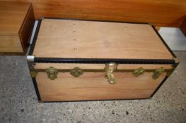 LARGE WOOD AND METAL MOUNTED TRUNK