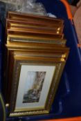 BOX OF VARIOUS FRAMED COLOURED EDWARDIAN PRINTS TO INCLUDE BIRKETT FOSTER