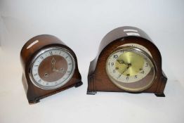 TWO WOODEN CASED DOME TOP MANTEL CLOCKS TO INCLUDE SMITHS