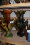 PAIR OF TREACLE GLAZED DOUBLE HANDLED VASES