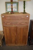 MID-CENTURY LIGHT OAK SIDE CABINET WITH TWO DRAWERS AND TWO DOORS, 53CM WIDE
