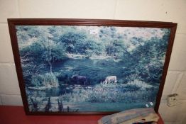 COLOURED PRINTS - CATTLE AT WATERSIDE AND A COUNTRY HOUSE (2)