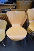 SIX PLYWOOD AND CHROME FRAMED DINING CHAIRS