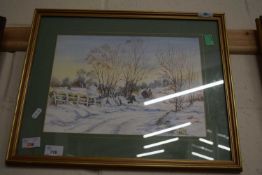 Brenda M. Eustace (British, contemporary), 'Winter', pencil and watercolour, signed, framed and