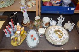 VARIOUS ORNAMENTS, DECORATED PLATES, CANDLE HOLDERS ETC