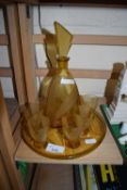 ART DECO STYLE AMBER GLASS LIQUEUR SET WITH TRAY