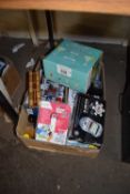 BOX OF MIXED ITEMS TO INCLUDE A PULL OUT CORKSCREW, DVD TO TV KIT, AND OTHER HOUSEHOLD SUNDRIES