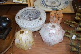 FOUR MARBLED GLASS LIGHT SHADES