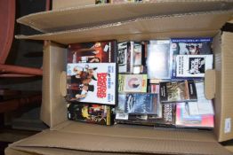 ONE BOX OF CDS, CASSETTES, DVDS ETC